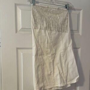 White Denim Dress with Silver Accents